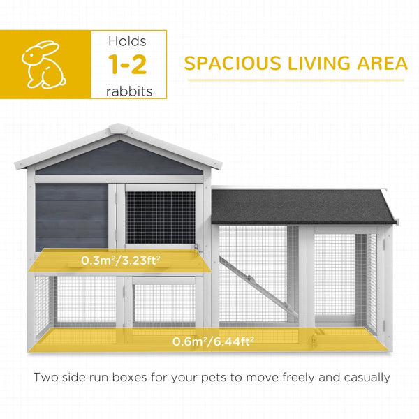 English Elm Pawhut 58" Wooden Rabbit Hutch With Two-Level Design, Weather-Resistant Roof & Easy-Clean Tray W2225P217669-GIGA