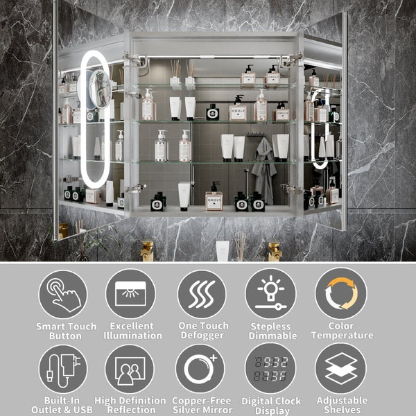 English Elm 30*32 Inch Led Medicine Cabinet with Anti-fog Gfci Outlet and Stepless Dimming Mirror W637P349459