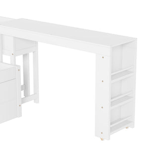 English Elm Twin Daybed Pine Frame with Trundle Desk Hutch Shelves and Storage for Kids Rooms White W1580S00458