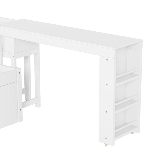 English Elm Twin Daybed Pine Frame with Trundle Desk Hutch Shelves and Storage for Kids Rooms White W1580S00458