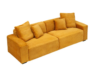 English Elm 104.72-inch 4-seat sofa with four washable throw pillows, corduroy comfort fabric, solid wood frame, 500lb capacity and modern living room style Orange W1658S00145