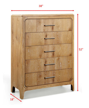 English Elm 1pc Five-Drawer Wood Chest 38"W x 18"D x 52"H – Elegant Bedroom Storage with Metal Hardware and Smooth Finish Natural Wood+Brown 41 L x 21 W x 55 H B2741P346380
