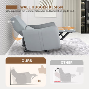 English Elm Wall Zero Wall Power Recliner Chair with Overstuffed Backrest, USB Type-C Charging Port, Space-Saving Electric Recliner for Small Rooms Blue Gray W1028S00036