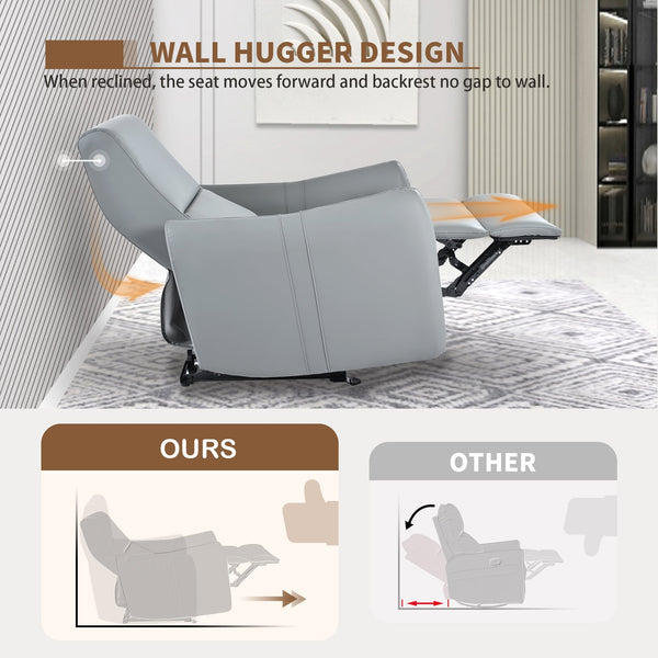 English Elm Wall Zero Wall Power Recliner Chair with Overstuffed Backrest, USB Type-C Charging Port, Space-Saving Electric Recliner for Small Rooms Blue Gray W1028S00036