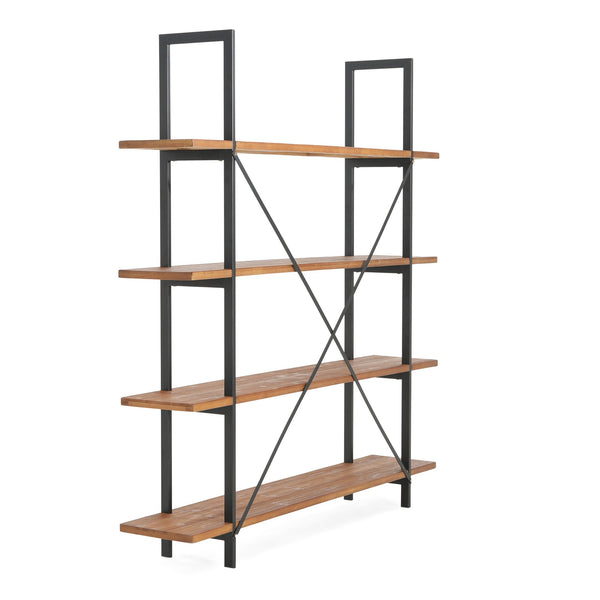 English Elm Christopher Knight Home® - BOOKCASE Industrial Antique Black Metal & Firwood Etagere Bookshelf with X-Frame Iron Support, 79.25"L N771P239470G