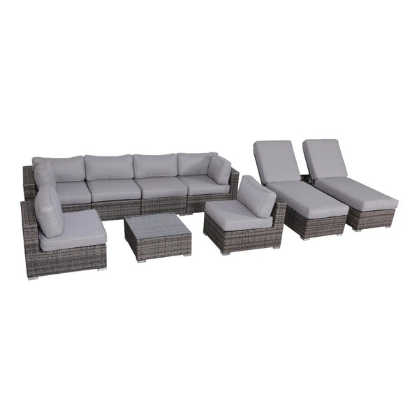 English Elm Fully Assembled 9-Piece Rattan Wicker Patio Seating Set With Cushions For 8 – Ultimate Comfort! B120S00274