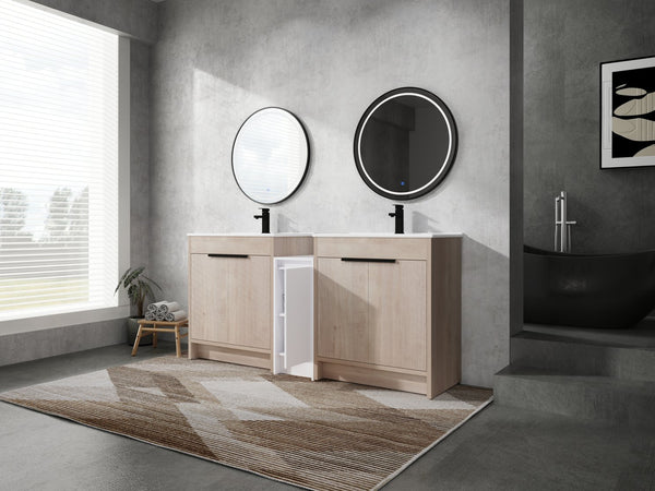 English Elm 72 Inch Freestanding Bathroom Vanity With Ceramic Sink, Soft-Close Doors & Ample Storage Solutions W999S00318