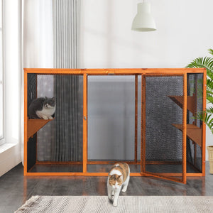 English Elm Detachable Cat Enclosure with Waterproof Roof Three Climb Platforms Patio Ready W2181P181958
