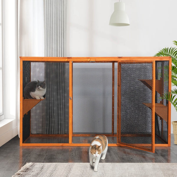 English Elm Detachable Cat Enclosure with Waterproof Roof Three Climb Platforms Patio Ready W2181P181958