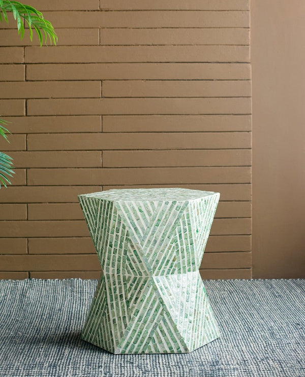 English Elm 19x19x20" Iridescent Capiz Shell Pedestal Stool Sculptural Bohemian Accent Table W2078P487549