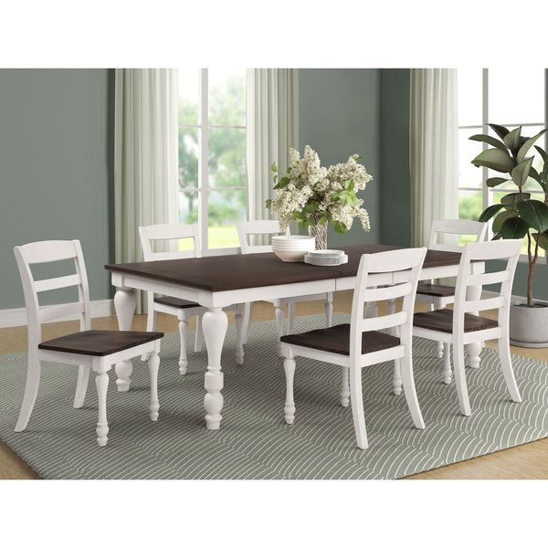 English Elm Bridgeview Rustic Dark Cocoa & Coastal White Dining Table with Leaf, Seats 8, Turned Legs Finish B062S00714