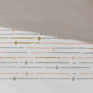 JLA Home INK+IVY - Cotton Boho Tassel Comforter Set with Breathable 100% Cotton, Printed Stripes, Flanged Shams, Antimicrobial Finish Off White/Gray II10-1057