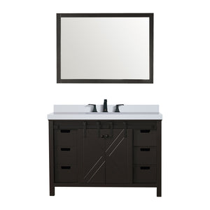 English Elm Brown Bath Vanity 48" W x 22" D with Cultured Marble Top, Matte Black Faucet & 44" Mirror, Durable B2731S01339