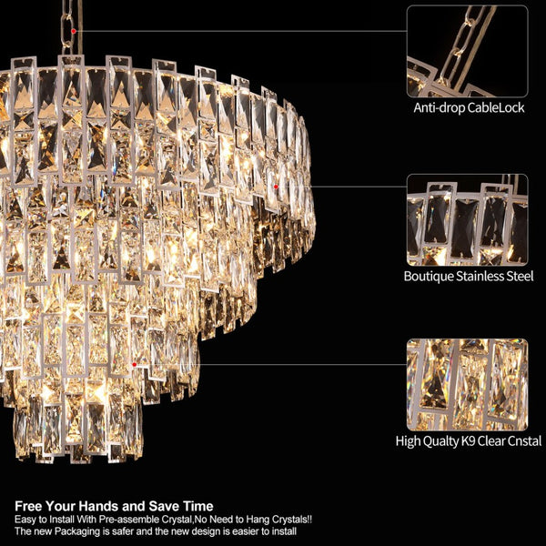 English Elm Chrome French Empire Chandelier with K9 Crystals 21 Light Dining Room Fixture W2869P476456