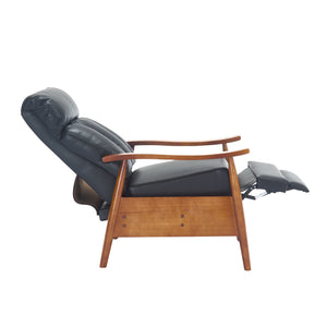 English Elm COOLMORE Mid-Century Recliner Armchair with Footrest, Plush Foam Cushion, Solid Wood Frame Comfort Black PU W1539P210125
