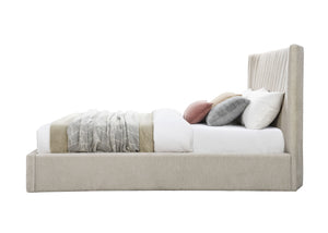 English Elm Loren Upholstered Eastern King Bed with Low Profile Frame, 13 Slats, 660lb Capacity, Modern Fabric Finish Beige 69.69 L x 13.19 W x 6.1 H B2726S00495