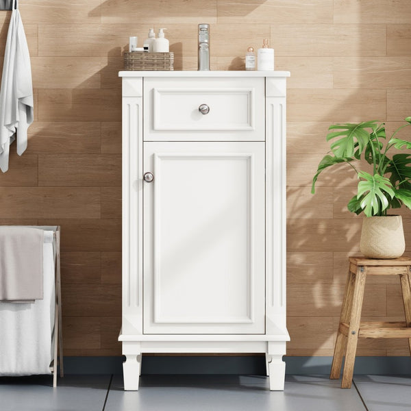 English Elm 18-inch French Country Freestanding Bathroom Vanity Rubberwood Cabinet with Ceramic Sink White N710P371187K