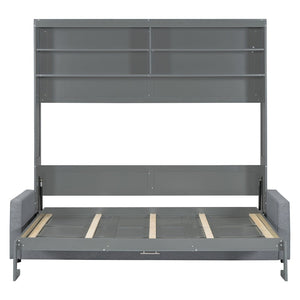 English Elm Queen Murphy Wall Bed with Linen Sofa for Studio and Small Space Living Gray LP000892AAE
