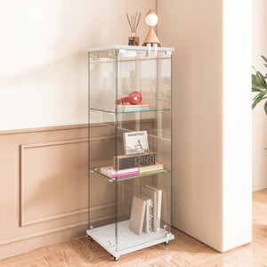 English Elm Modern Glass Display Cabinet With Custom Led Lighting - Elegant 1-Door, 3-Shelf Storage For Any Room W241P242919