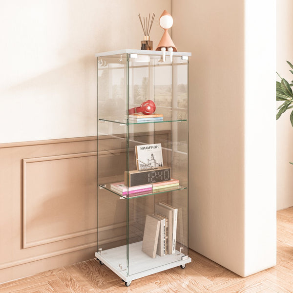 English Elm Modern Glass Display Cabinet With Custom Led Lighting - Elegant 1-Door, 3-Shelf Storage For Any Room W241P242919