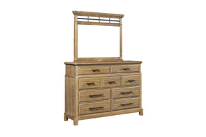 English Elm 9-Drawer Elm Veneer Dresser in Caramel Finish with 9 Smooth-Glide Drawers & Black Metal Pulls, Rustic-Modern Appeal B2699P353072