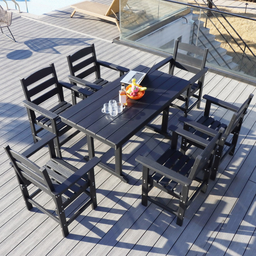 English Elm 7 Piece Hdpe Patio Outdoor Furniture Set For 6 - Stylish, Weather-Resistant Dining Table & Chairs W2681S00008