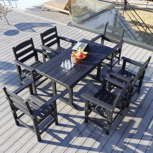 English Elm 7 Piece Hdpe Patio Outdoor Furniture Set For 6 - Stylish, Weather-Resistant Dining Table & Chairs W2681S00008