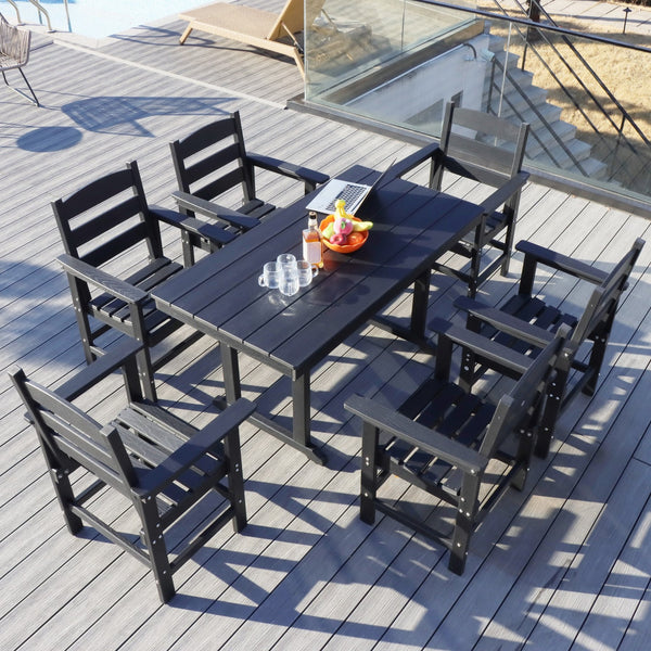 English Elm 7 Piece Hdpe Patio Outdoor Furniture Set For 6 - Stylish, Weather-Resistant Dining Table & Chairs W2681S00008