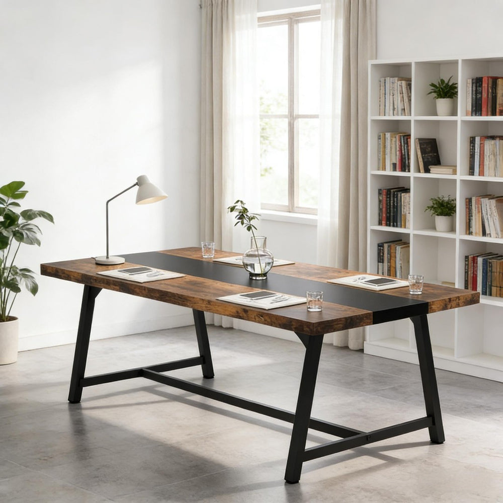 English Elm Industrial Steel Frame Conference Table Seats 8 with Color Block Surface for Offices T3971P446766