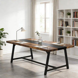 English Elm Industrial Steel Frame Conference Table Seats 8 with Color Block Surface for Offices T3971P446766