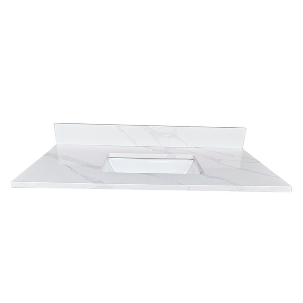 English Elm 37-inch Carrara Quartz Vanity Top Undermount Sink Marble Veined Stain Resistant Bath W2699P459405