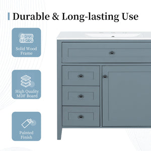 English Elm 36-Inch Blue Gray Modern Bathroom Vanity With Durable Rubberwood Cabinet, Sink & 3 Drawers For Storage N725P350821E