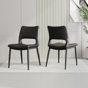 English Elm Modern Black Pu Leather Dining Chairs Set of 2 Ergonomic Metal Frame Seating W1727P251122