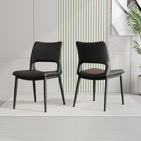 English Elm Modern Black Pu Leather Dining Chairs Set of 2 Ergonomic Metal Frame Seating W1727P251122