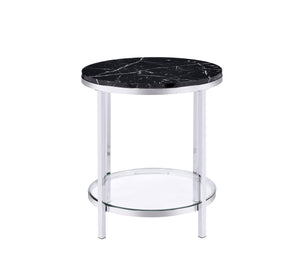 English Elm Virlana Faux Black Marble Top End Table with Chrome Finish, Tempered Glass Shelf, Modern Accent B2726P270973