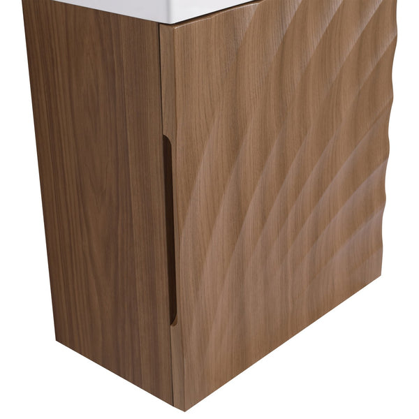 English Elm 18.5" Compact Wall-Mounted Bathroom Vanity With Stylish Resin Sink & Soft-Close Door, Walnut Finish W1972P362137