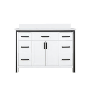 English Elm White 48 in. Bath Vanity with Cultured Marble Top, Solid Wood Frame, Soft-Close Drawers, Scratch-Resistant Counter and Pre-Drilled Faucet Hole for Easy Installation B2731P260691