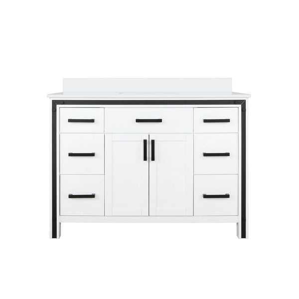English Elm White 48 in. Bath Vanity with Cultured Marble Top, Solid Wood Frame, Soft-Close Drawers, Scratch-Resistant Counter and Pre-Drilled Faucet Hole for Easy Installation B2731P260691