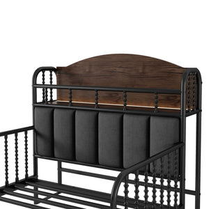 English Elm Twin Solid Wood Platform Bed with Guardrail for Kids, Low-Profile Sturdy Pine Frame, Safe Sleep Solution Black 43.7 L x 16.93 W x 9.65 H W2593P337436