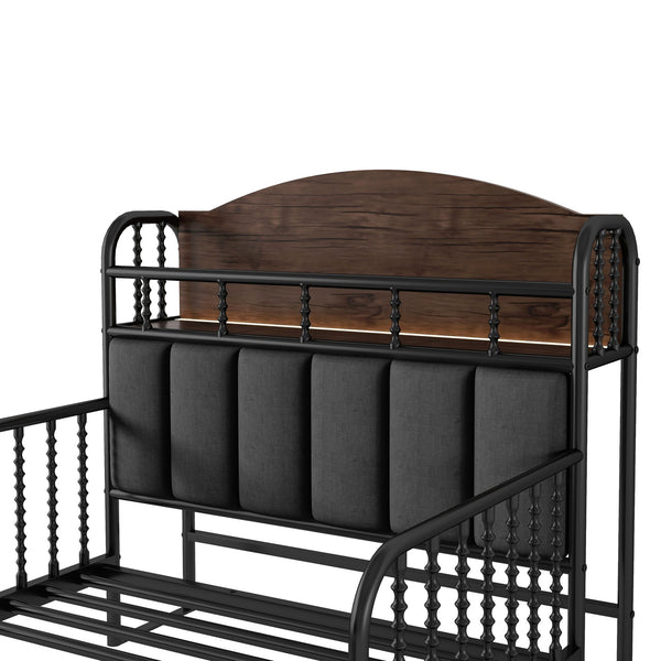 English Elm Twin Solid Wood Platform Bed with Guardrail for Kids, Low-Profile Sturdy Pine Frame, Safe Sleep Solution Black 43.7 L x 16.93 W x 9.65 H W2593P337436