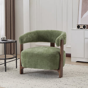 English Elm Christopher Knight Home® - Accent modern minimalist arm chair with three-leg rubberwood frame, premium fabric upholstery, easy assembly and stable comfort Green,Walnut 29 L x 27.75 W x 21 H N776P368457G