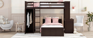 English Elm Twin Loft Bed System with Wardrobe Desk and Shelving for Kids Shared Bedroom Espresso LT000820AAP-1