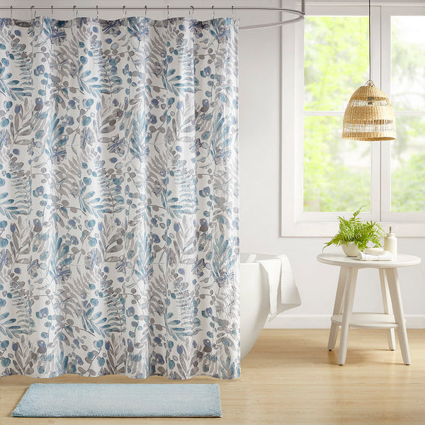 JLA Home Madison Park - Printed Seersucker Shower Curtain with Oversized Floral Print, Microfiber Texture, Durable 72x72 MP70-8328