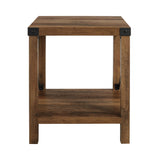 Walker Edison Rustic Industrial Metal-X 2-Tier Side Table - Rustic Oak with X-Shaped Accents