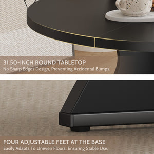 English Elm 31.5 Inch Round Farmhouse Dining Table Wave Pedestal Veneer Top Seats Two Black T5618P448233