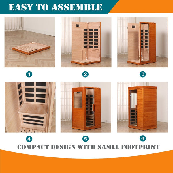 English Elm Far Infrared Sauna with Okoume Wood Six Carbon Panels Chromotherapy and Bluetooth Audio W3973S00010