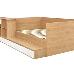 English Elm Full Size Wooden Platform Bed With 6 Drawers, Open Shelves & Dressing Table - Stylish & Functional! N820S00059N