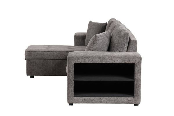 English Elm 104.5" Modern L-Shape Reversible Sectional Sofa Bed with Storage Chaise, Knox Charcoal Linen, 2 Pillows Included SG000430AAB