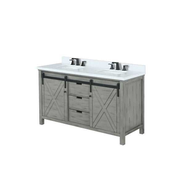 English Elm Ash Grey Double Bath Vanity With Cultured Marble Top, Matte Black Faucet, And Ample Storage Solutions B2731P260143