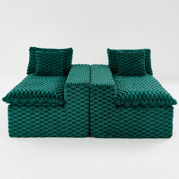 English Elm Luxury Turtle Velvet Multifunctional Sofa - Convertible Green Modular Seating for Family, 400lb Capacity W3371S00043